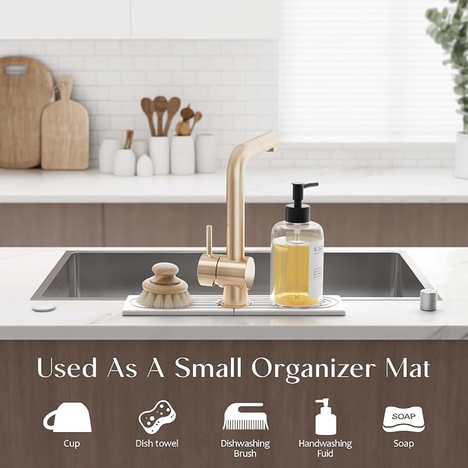 Kitchen Sink Faucet Mat - 15.7in Diatomite Sink Protectors for Kitchen Sink, Stone Sink Splash Guard for Kitchen Counter Sink Accessories (Light Grey, 15.7'' x 3.9'')