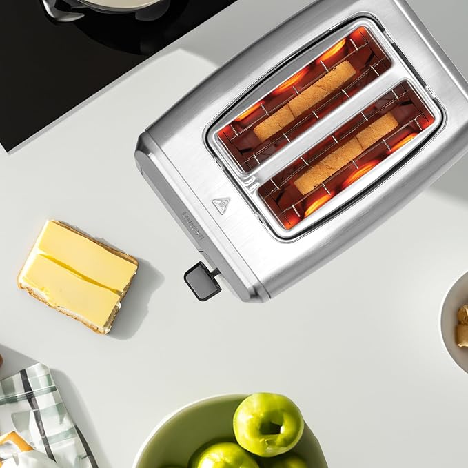 LIVWELL Smart Touch 2-Slice Metal LED Toaster - Brushed SS Finish | LED Touch Screen, 6 Browning Levels, Countdown Timer, Cancel Function, Defrost Setting, Even Heating, Compact Design