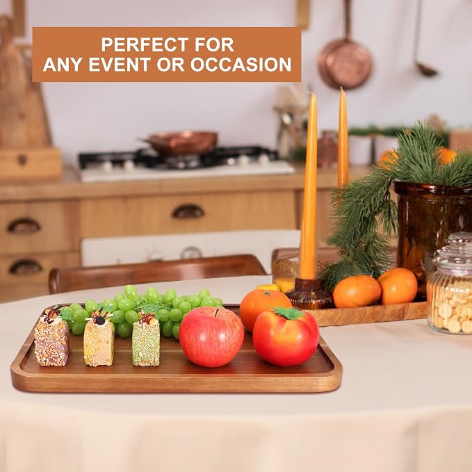 Rectangle Wooden Platter Acacia Charcuterie Boards Serving Tray Wood Plates | Rectangular Cookie Appetizer Platters Snack Dessert Trays for Decor Food Dish Party Kitchen Dinner Platter Cheese Board
