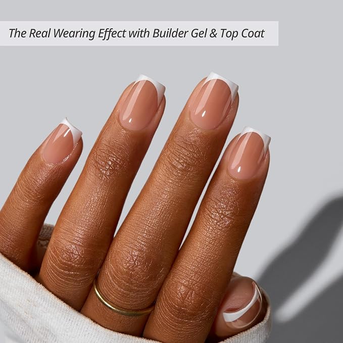 BTArtboxnails XCOATTIPS White French Tip Press On Nails, XS Square, Brown | Lamp-Curable, 4-Week Wear, Natural Nail Look, Salon Quality Value at Home, Easy-to-Apply for Beginners, 160ct Nail Tips Only
