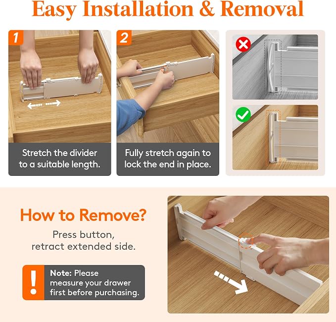 Lifewit 9 Pack 4" High Drawer Dividers, Adjustable Drawer Organizer Clothes | 10.5"-16.5" Expandable White Plastic Separators for Dresser, Kitchen, Cabinet, Nursery, Office, Socks & Underwear Storage