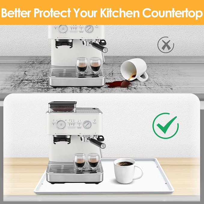 Silicone Coffee Maker Mat with Lip for Countertops, 19.7'' x 15'', White | Multi leak-proof coffee tray for countertop, non-slip silicone tray for under coffee machine espresso accessory, wipe-clean