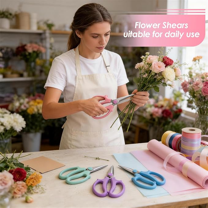 4PCS Flower Scissors, Stainless Steel Garden Shears (Slender) | Garden Floral Scissors with Comfort Grip Handle, Perfect for Arranging Flowers, Pruning, Trimming Plants, Gardening Tool