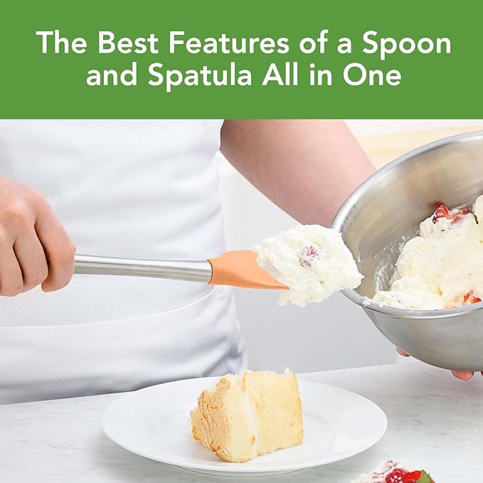 Tovolo Spoon Spatula Spoonula with Stainless Steel Handle Ergonomic Grip Apricot Orange, Silicone Scoopula Kitchen Utensil Non Scratch Easy Clean Dishwasher Safe Heat Resistant Scoop Spatula