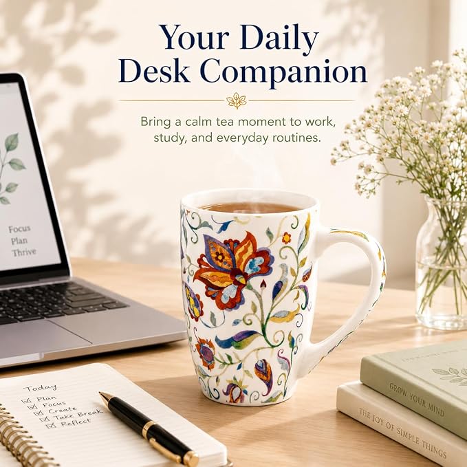 GBhome Tea Mug with Infuser and Lid,18 Ounce Ceramic Loose Leaf Cup Steeper | Lead-Free Glaze For Tea Lovers,Microwave & Dishwasher Safe with Tea Strainer