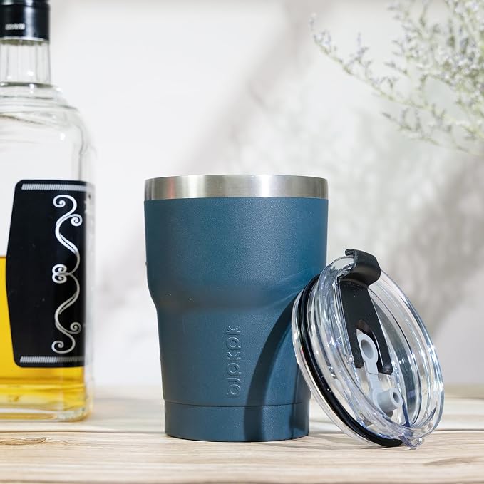 BJPKPK 10 oz Mini Tumbler with Lid, Straw & Handle, Insulated Steel Cup | Small, Spill Proof, Leak Proof, Thermal, Double Wall Vacuum, Sweatproof, Dishwasher Safe, BPA Free, Indigo Black