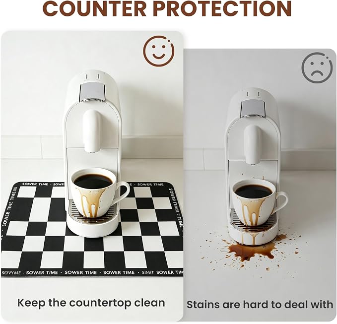 Coffee Mat Dish Drying,Non-Slip Easy Clean Sink Mat,Heat-resistant ,Fit Under Coffee Maker, Espresso Machine, Pot, Dish Rack (Checkerboard pattern, 20"x30")