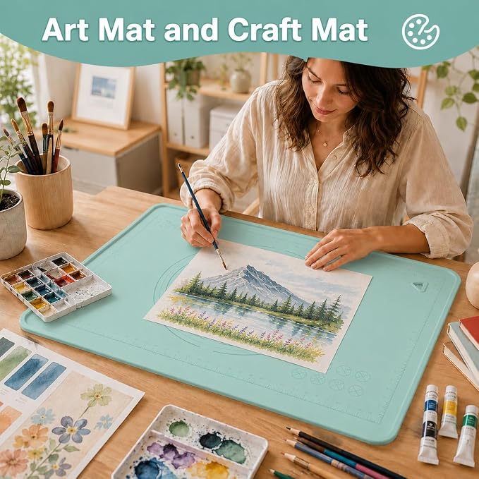 SKEAP Silicone Mat Large Craft Mat with Raised Edges, Waterproof Art Mat