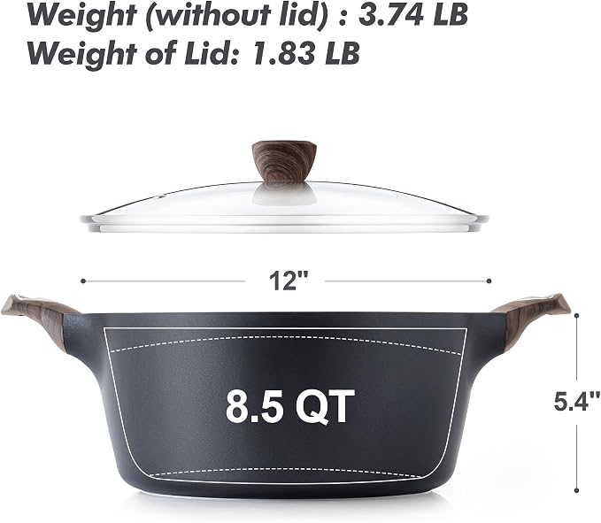 SENSARTE Nonstick Stock Pot with Lid, 2.6/4.5/6.6/8.5/11 QT Soup Pot Casserole Pot, Healthy Pasta Pot, Large Deep Cooking Pot, Big Sauce Pot Stew Pot, Induction Compatible, PFOA PFOS APEO Free, Black