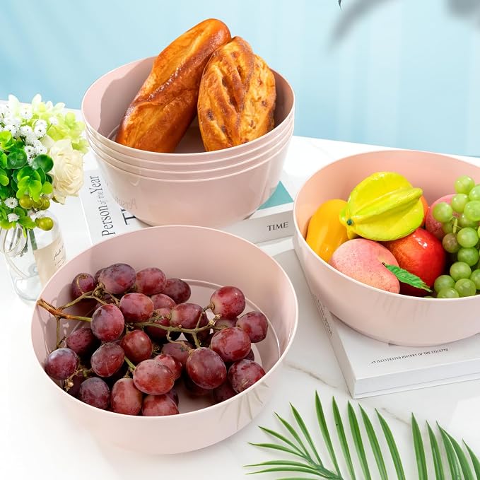 8 Pack Pink Serving Bowls for Easter | 128oz Heavy Duty Disposable Plastic Bowls, Perfect for Party Snack, Salad, Candy & Bar Buffet