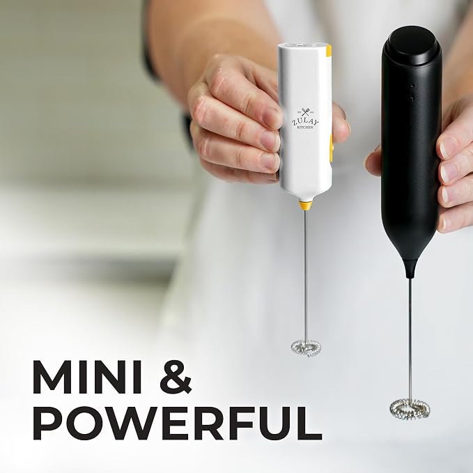 Mini & Mighty Milk Frother Wand – Powerful Handheld Coffee Frother, Battery Operated Drink Mixer – Compact Pocket Size – Detachable Whisk for Latte, Cappuccino, Matcha, Hot Chocolate