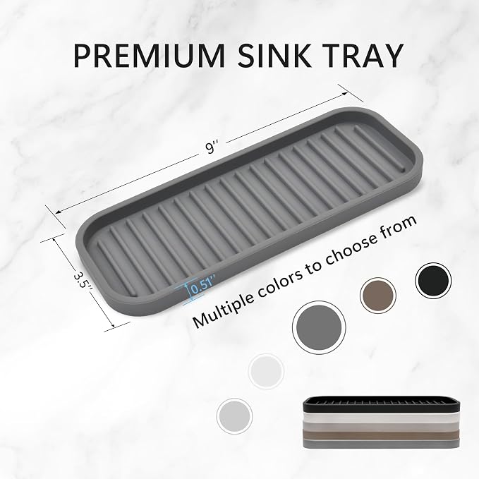 Silicone Sponge Holder for Kitchen Sink - Dish Soap Holder 2 Pack Gray | Waterproof sponge soap tray, dish sponge holder; kitchen counter/bath sink caddy Organizer, soap dispenser, scrubbers, makeup