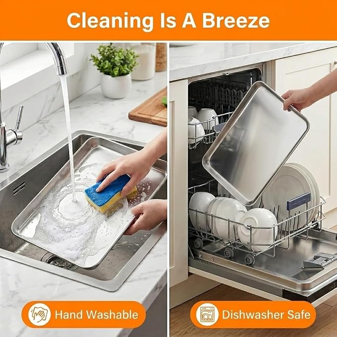 TeamFar Baking Sheet, 17.6"x 13"x 1" Stainless Steel Large Cookie Sheet Pan | Set of 2, Half Sheet Baking Pans Trays for Roasting/Cooking, Non-toxic & Healthy, Heavy Duty & Sturdy, Dishwasher Safe