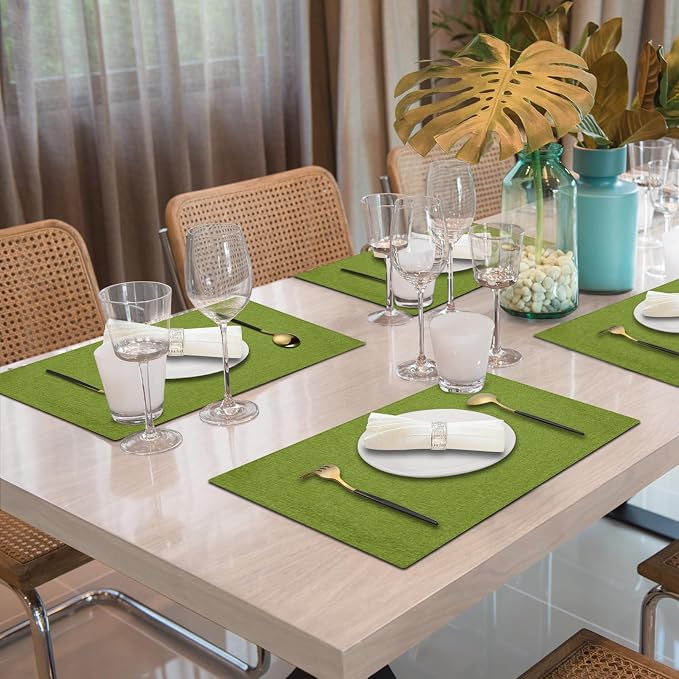 Cloth Placemats Set of 6, Cotton Linen Blend Place Mats, Grass Green | Machine Washable, Double Layered, Heat Resistant, Fabric Dining Table Mats for Kitchen, Indoor & Outdoor, 13" x 19"
