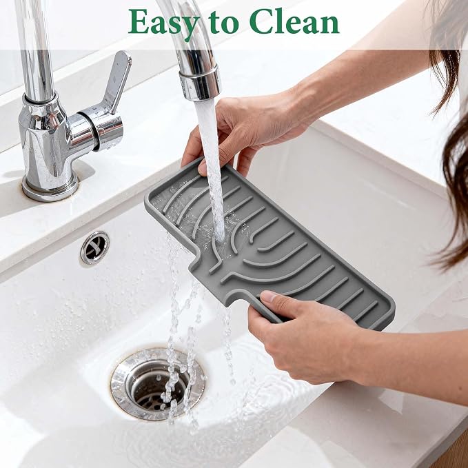 GUUKIN Sponge Holder for Kitchen Sink, 10"x 4" Kitchen Sink Organizer, Sink Caddy and Soap Tray,Compatible with Scrub Daddy, Kitchen Sink Accessories (Grey)