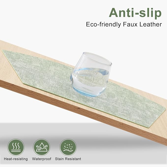 Homaxy Wedge Faux Leather Placemats for Round Table, Set of 6, Grass Green | Waterproof Wipeable Washable Table Mats, Easy to Clean Anti-Slip Place Mats, 11.8" x 17"