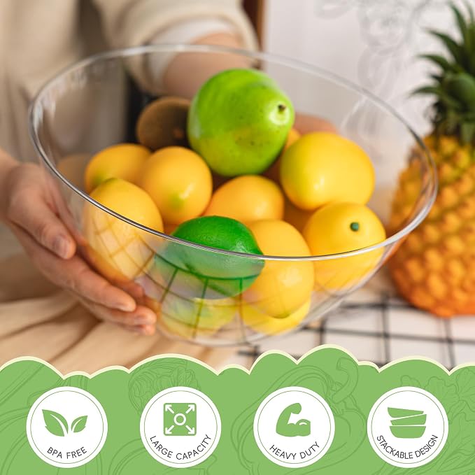 HOMIP 8PCS 160oz Clear Plastic Serving Bowls, Large Round Punch Bowls | for Fruits, Popcorn, Chips, Dips, Condiments, Durable Disposable Serving Bowl for Events and Buffets