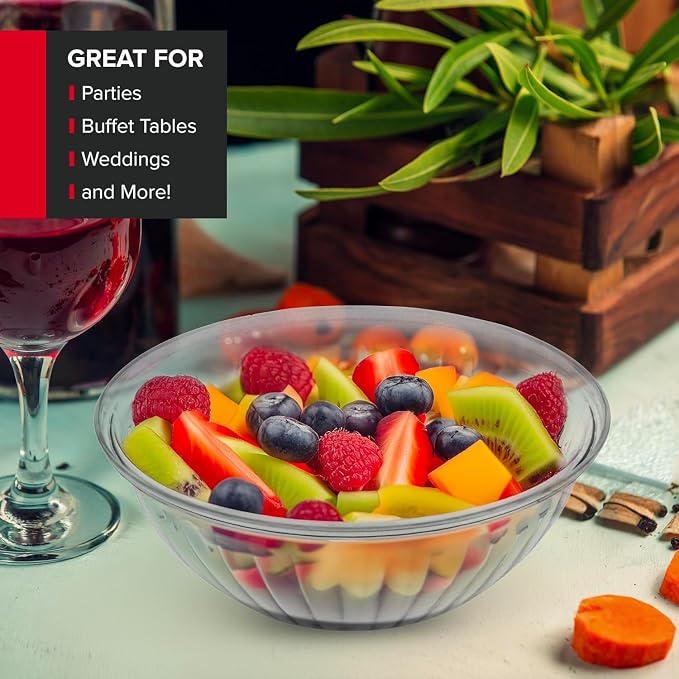 48 oz Clear Plastic Serving Bowls (4 Pack) Disposable Candy Dishes, Buffet Containers for Chips, Popcorn, Snacks, Mints, Salad Bar, Snack Bowl Parties, Office Desk, Bridal Shower, Party Supplies