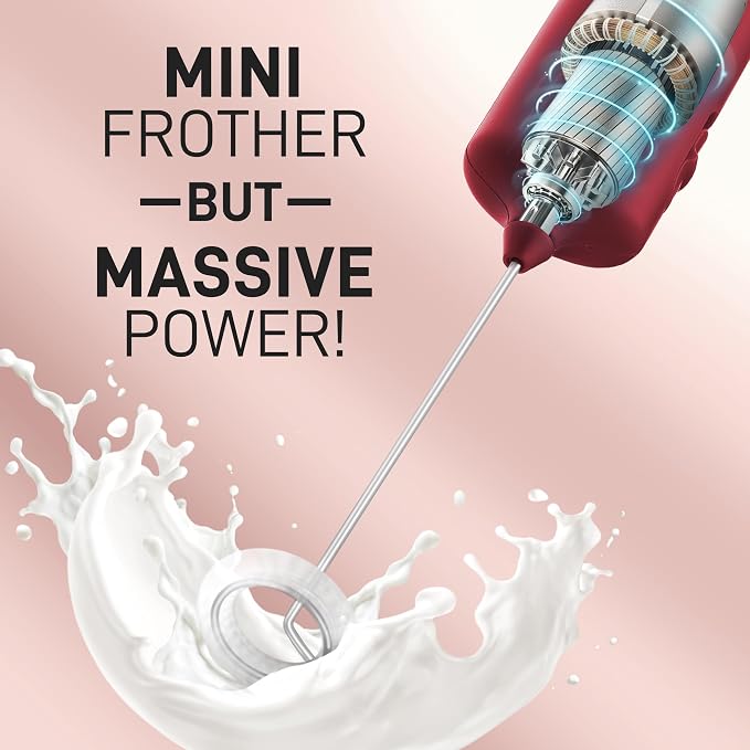 Mini & Mighty Milk Frother Wand – Powerful Handheld Coffee Frother, Battery Operated Drink Mixer – Compact Pocket Size – Detachable Whisk for Latte, Cappuccino, Matcha, Hot Chocolate