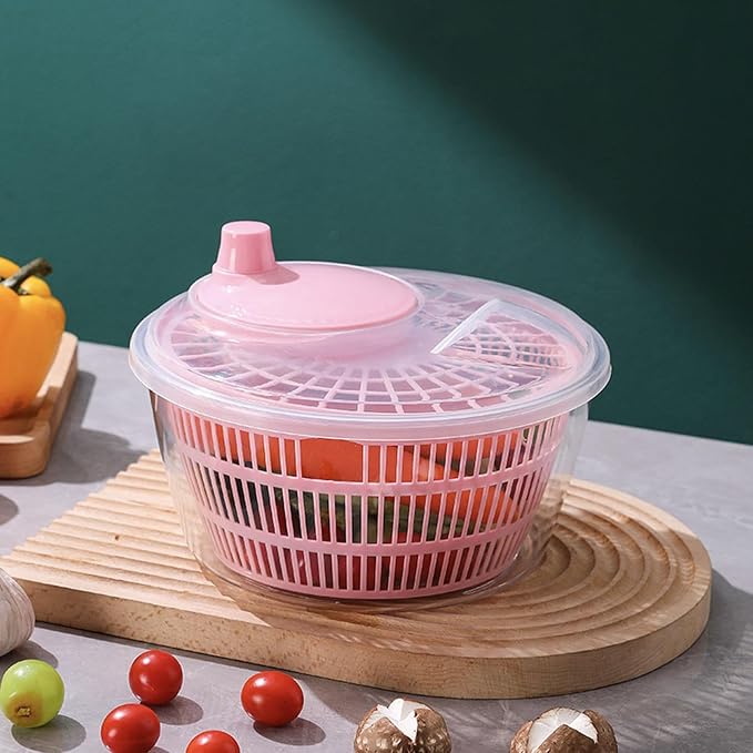 Generic Vegetable Fruit Washer Spinner, Manual Fruits Washer, Durable Salad Dryer Bowl, PP Salad Spinner Lettuce Dryer, Vegetable Washer Dryer With Effortless Action For Lettuce, Vegetables, Pink