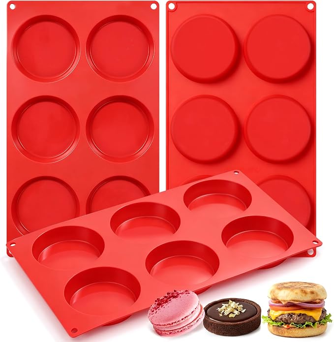CAKETIME Muffin Top Pan, Silicone Egg Molds for Breakfast Sandwiches 3 Inch Round Silicone Baking Molds for Baking English Muffins, Whoopie Pies, Corn Bread, Egg Bites, Cookie, Tarts 3 Pack