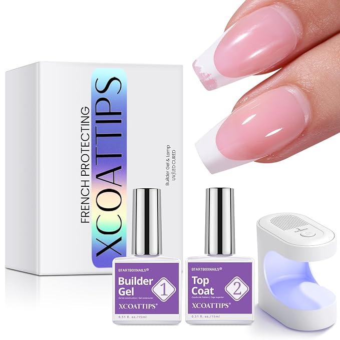 BTArtboxnails Builder Gel Set - Builder Gel Top Coat & Lamp | Long Lasting 30+ Days, Easy-to-Apply for Home DIY & Salon Manicure, Builder Gel 15ML & Top Coat 15ML & Portable Nail Lamp