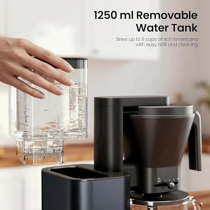 Kismile SCA-Certified 8-Cup Drip Coffee Maker with Pour-Over Control | 3-Second Heating at 197–205°F, Adjustable Flow, Removable 1.25L Water Tank, 20-Min Cold Brew and 40-Min Keep Warm