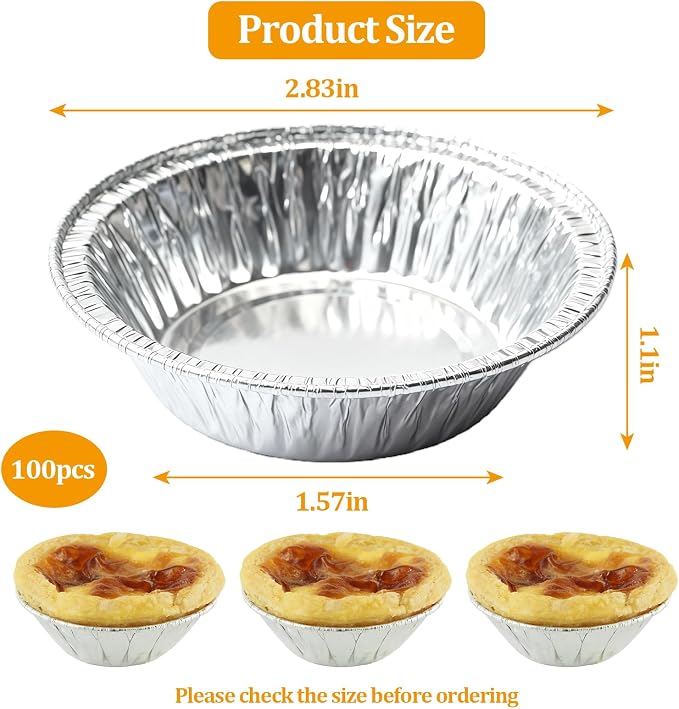 Disposable Aluminum Foil Tart,100 Pack Mini Pie Tins,Pie Pans for Baking Personal Mini Pies,Round Pie Tart Small Tin Foil Pans