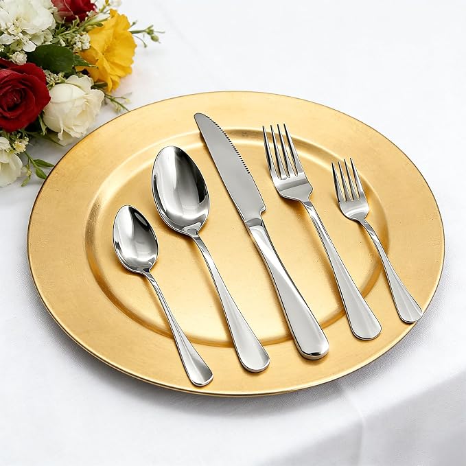 20 Piece Silverware Set, Kitchen Utensils Set for Restaurant & Home, Stainless Steel Cutlery Set, Flatware Set include Forks, Knives, Spoons, Silver