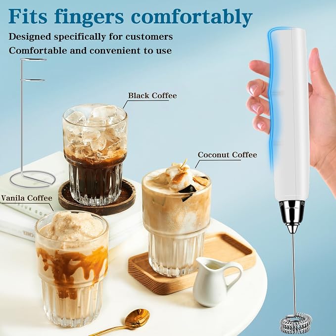 Milk Frother Wand Rechargeable Handheld Whisk Coffee 3 Speed Adjustable | Electric Whisk Drink Mixer with Stainless 3 Whisks Hand Frother , Foam Maker for Latte Cappuccino Matcha Egg Silver