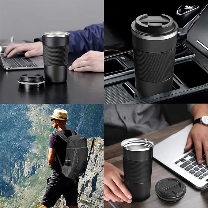 YINJOYI 17oz Travel Coffee Cups Insulated Mug Thermal Tumbler to Go with Lid Leak Proof Reusable Stainless Steel Coffee Mug Spill Proof for Hot and Iced Cold Drinks (Green, 510ml)
