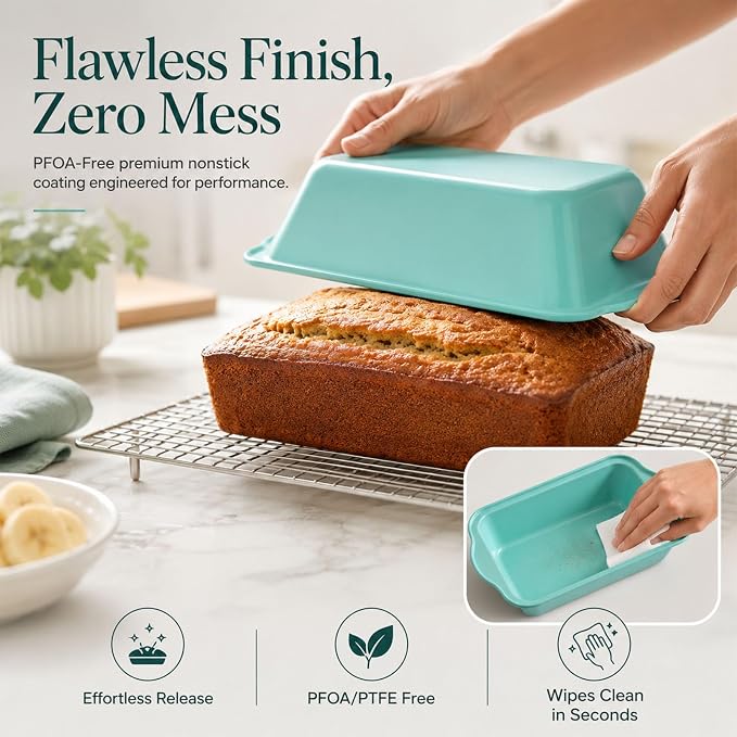 2 Pack 9x5 Inch Loaf Pan with Lid, Nonstick Bread Pans for Baking | Bake, Store & Carry, Heavy Duty Carbon Steel, Perfect for Banana Bread, Homemade Bread & Meatloaf, PFOA-Free