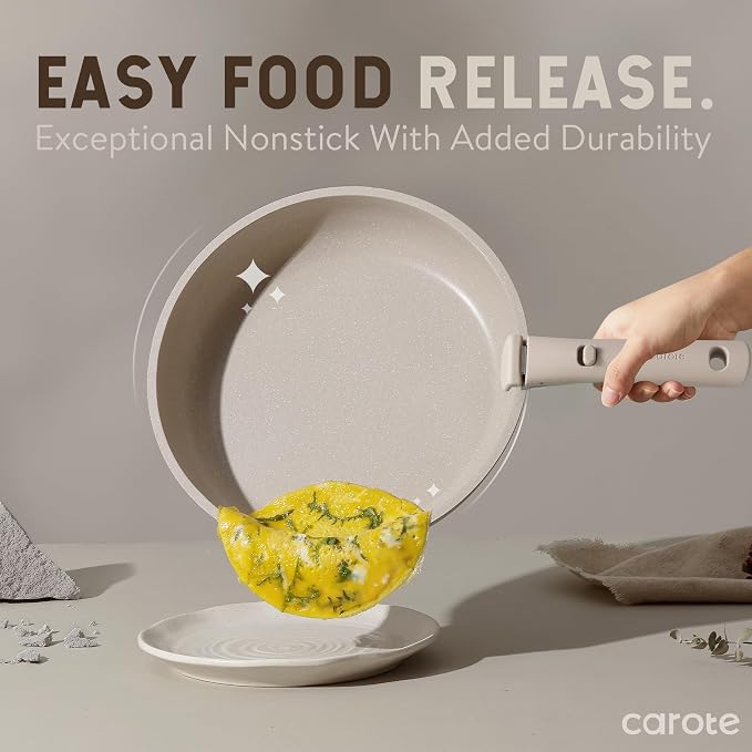 CAROTE 19pcs Pots and Pans Set Non Stick, Detachable Handle Cookware Sets | Ultra Nonstick, Space Saving, Dishwasher & Oven Safe, Non-Toxic Kitchen/Apartment/Camping/RV/ Traveling, Taupe
