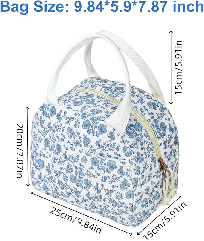 Lunch Box for Women, Reusable Insulated Lunch Box Floral Tote Bags Corduroy Totes for Women Office Work Travel Picnic