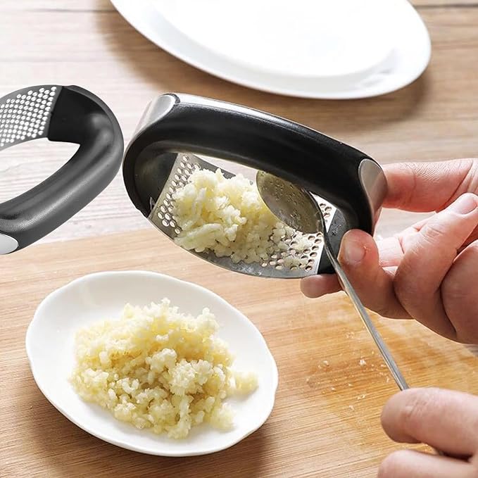 Garlic Crusher Tool Stainless Steel, Rocking Garlic Press for Kitchen | Garlic press stainless steel tool, ergonomic rocker design, crushes and minces garlic cloves, kitchen cooking helper
