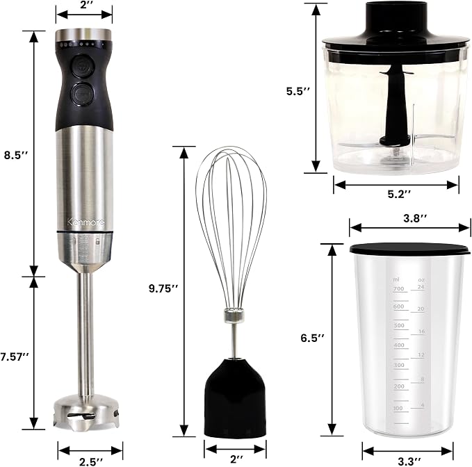 Kenmore Immersion Blender - Handheld Stick Mixer, Electric Hand Blender with Stainless Steel Shaft, Whisk, Variable Speed for Smoothies, Milkshakes, Baby Food, Puree, Batidora de Inmersión