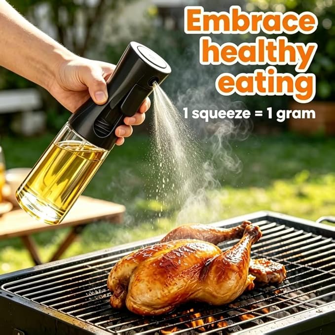 Olive Oil Sprayer for Cooking, 220ml Glass Oil Dispenser | Kitchen Gadgets, Food Grade Premium Clear Spray Bottle, for Salad, Frying, BBQ