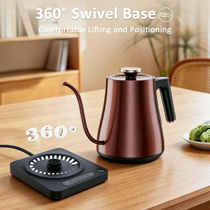 Gooseneck Electric Kettle 1.0L,1000W, Smart, Pour Over, Copper | 104-212°F, LED Digital Display, Touch control, Keep Warm, 304 SS BPA-Free, Auto Shut-Off, BPA-Free, For Pour Over & Tea