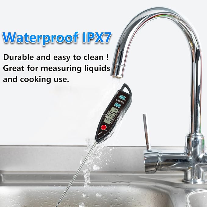 BOMATA 6 Pack Waterproof IPX7 Meat Thermometer, Food Thermometer | Instant Read, Long Probe for Water, Liquid, Kitchen Cooking, Grill,BBQ ! T101 X 6 Pcs (Black & Red & White)…