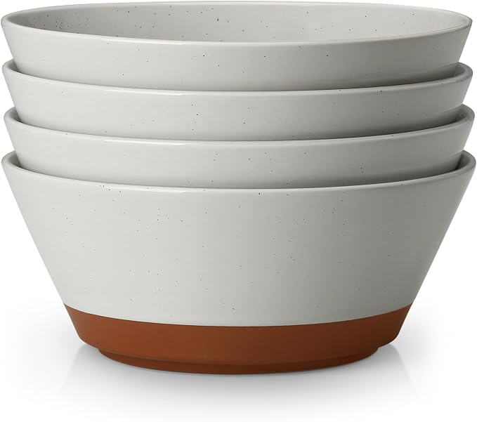 MALACASA Salad Bowls Set of 4, Soup Bowls for Kitchen, 60oz Ceramic Bowl | Large Deep Bowls for Ramen, Cereal, Fruit, Pho and Pasta, Microwave & Dishwasher Safe, Speckled, Grey & Brown, Series TARA