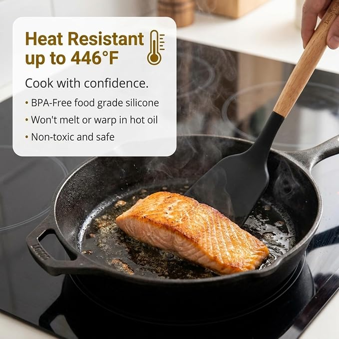 Silicone Utensils Set for Cooking - 12 Piece Set&BPA Free（Black） | Heat resistance: 446°F、dishwasher safe、non-toxic / BPA free、for nonstick cookware & baking