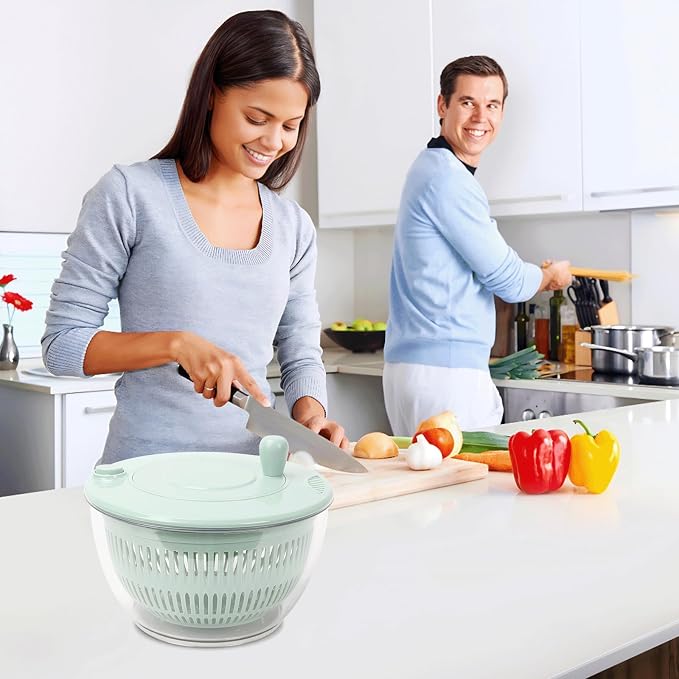 Salad Spinner Large, 5.3 QT 5 IN 1 Lettuce Spinner Dryer with 5 Blades Slicing and Pureeing Vegetables Wash Bowl Kitchen Gadgets for Efficient Salad Preparation Food Washing
