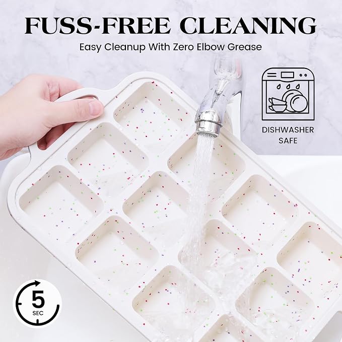 Mini Individual Square Brownie Pan with Dividers, Cream | 2 Pcs, Metal Reinforced Frame, Silicone Nonstick, 12 Cup , Muffin Cupcake Pans