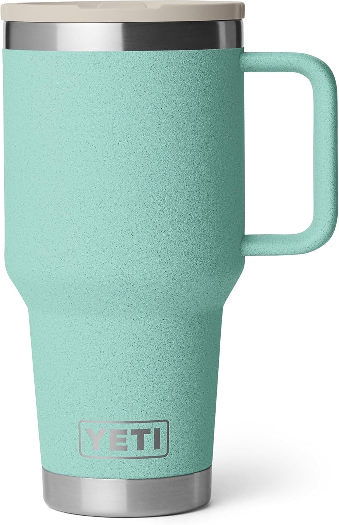 YETI Rambler 30 oz Travel Mug with Flip Straw Lid – Stainless Steel, Vacuum Insulated, Leakproof, Cup Holder Friendly, Sea Stone