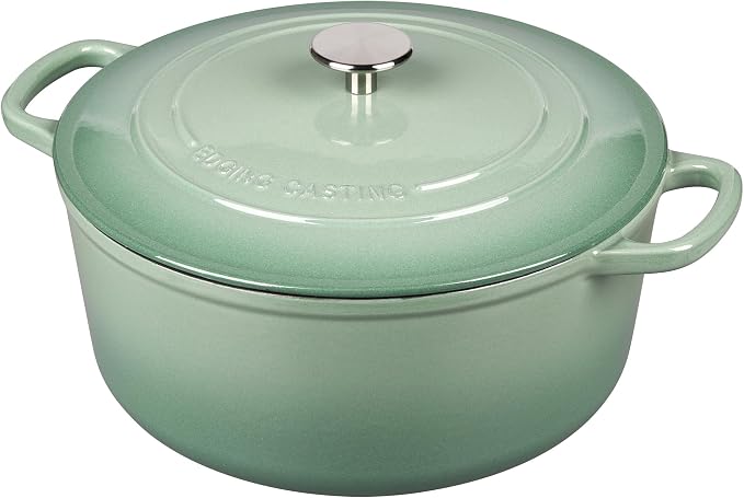 EDGING CASTING Enameled Cast Iron Dutch Oven Pot With Lid, 5.5 Quart, for Bread Baking, Cooking, Sage Green