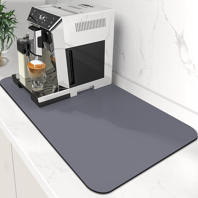 Coffee Mat Super Absorbent Dish Drying Mat Coffee Bar Mat 16"x 24", Grey | Match with Coffee Machine Accessories Large Drying Mats for Kitchen Counter