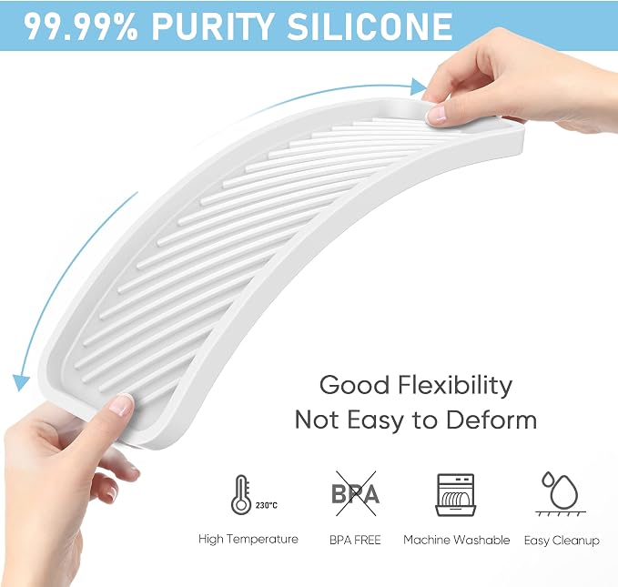 Kitchen Silicone Sink Organizer Tray, Sponge Holder for Sink Caddy（White） | Silicone Soap/Sink/Drip Tray, Kitchen Sink Organizer, Small Mats for Counter, Soap Dish Tray, Dishwashing Accessories