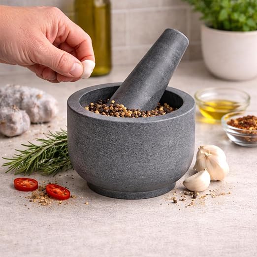 Marble Stone Mortar and Pestle, Grey | 3.75"X2.75" Mortar, 5"X1.5" Pestle, Grind Spices & Powder Pesto, Mash Herbs & Crush Pills, Regular Size