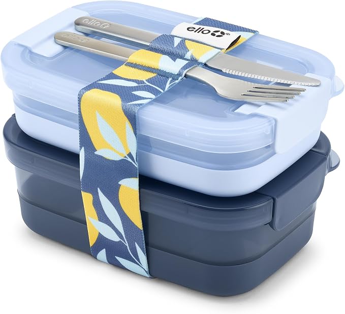 Ello Lunch Stack Bento Box Plastic Food Containers, 2 Pack, Blueberry | Leakproof bento box food containers, 2 pack. BPA-free, great for meal prepping, school & office lunches, and leftovers.