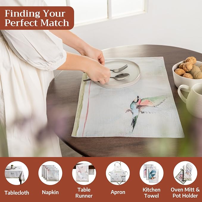 Maison d' Hermine Placemats Set of 4 Reusable 100% Cotton (13"x19") | Cloth Place Mats Washable Table Mats for Kitchen Dining Party Wedding Hotel Home Restaurant Spring Summer - Flying Birds